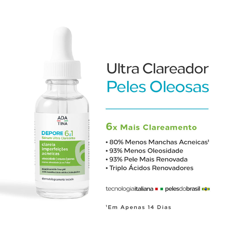 Sérum Clareador com Niacinamida e Ácidos para Pele Oleosa – Depore 6 in 1 Sérum Ultra Clareante 30ml