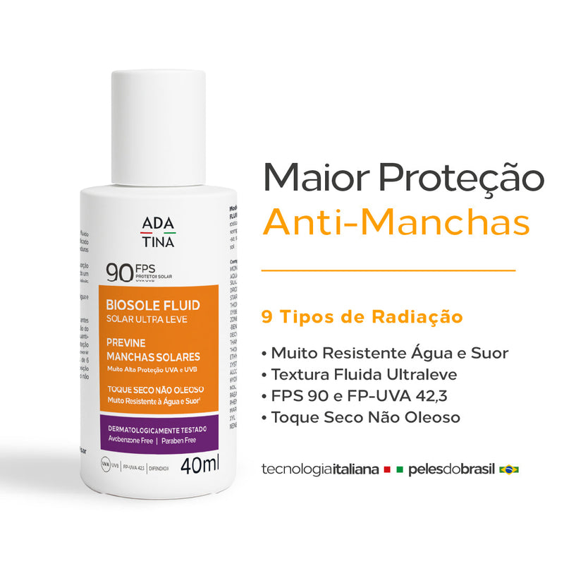 Protetor Solar Facial 12hs Anti-Manchas - Biosole Solar Fluid Ultra Leve FPS 90 - 40ml