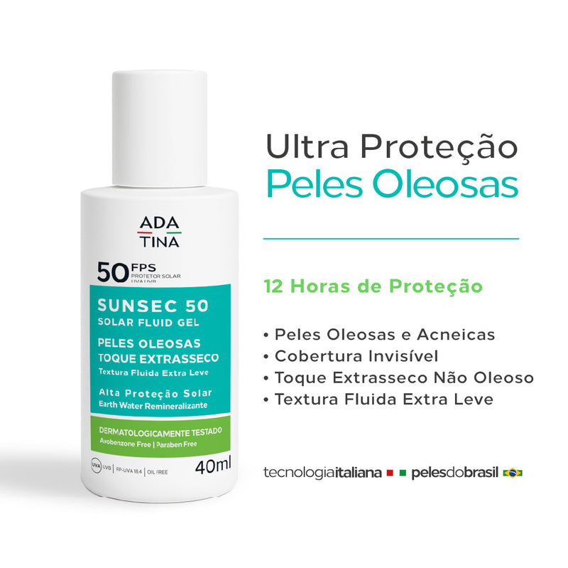 Protetor Solar 12HS Fluido Toque Seco e Peles Oleosas - Sunsec Solar Fluido FPS 50 40ml
