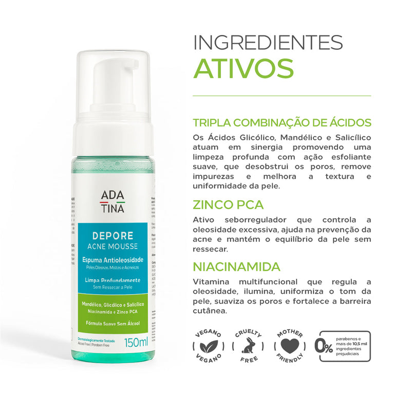 Espuma de Limpeza para Pele Oleosa Acneica e com Poros Abertos – Depore Acne Mousse 150ml