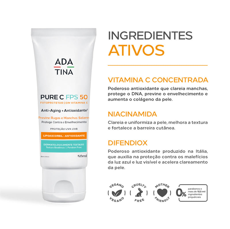 Protetor Solar com Vitamina C e Niacinamida Clareadora - Pure C FPS 50 50ml