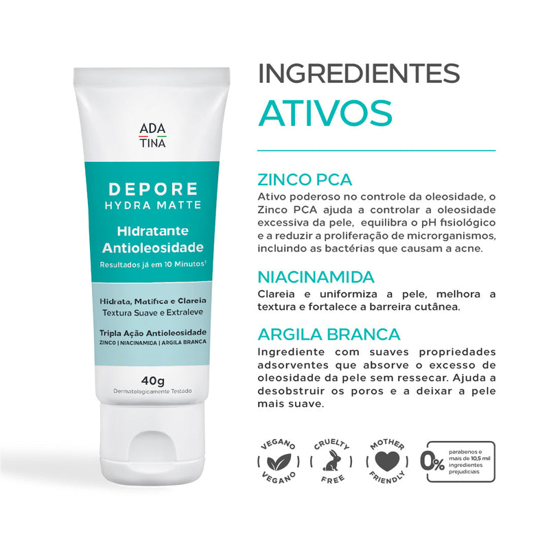 Hidratante Facial Oil-Free com Ação Antioleosidade e Clareadora – Depore Hydra Matte 40ml