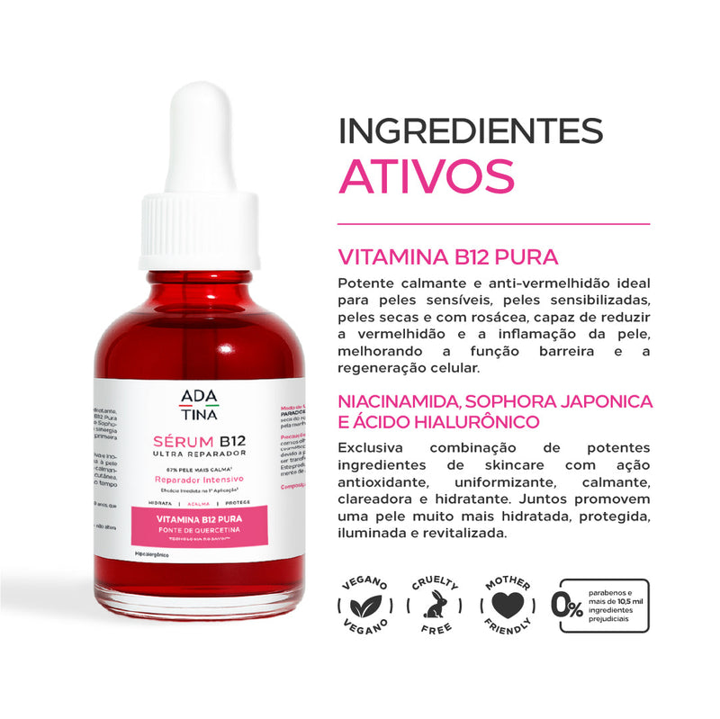 Sérum Hidratante que Acalma Protege e Clareia - Sérum B12 Ultra Reparador 30ml