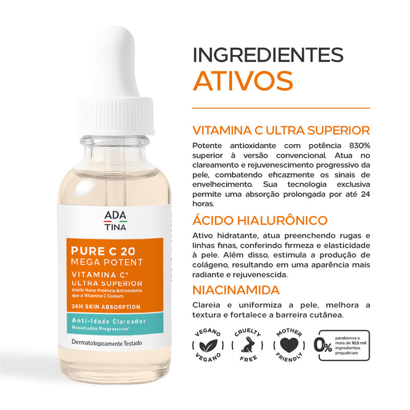 Sérum Anti-Idade Clareador de Alta Performance com Vitamina C – Pure C 20 Mega Potent 30ml