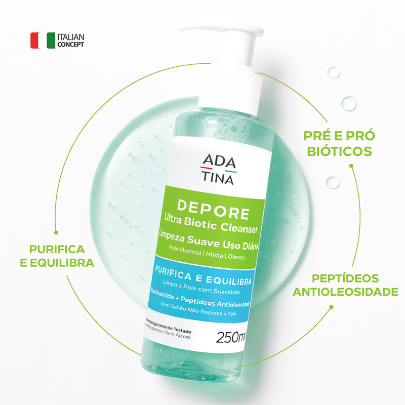 Gel de Limpeza Suave Para Pele Oleosa com Niacinamida e Probióticos – Depore Ultra Biotic Cleanser 250ml